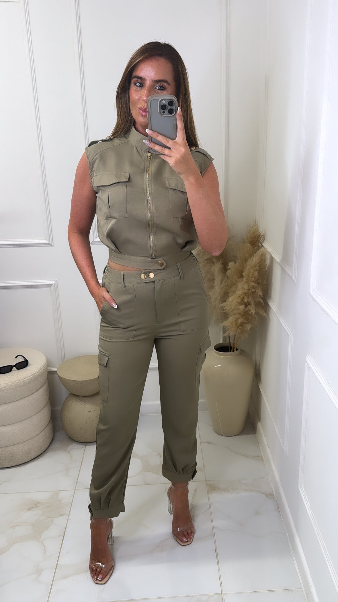 HANNA khaki cargo utility trouser set