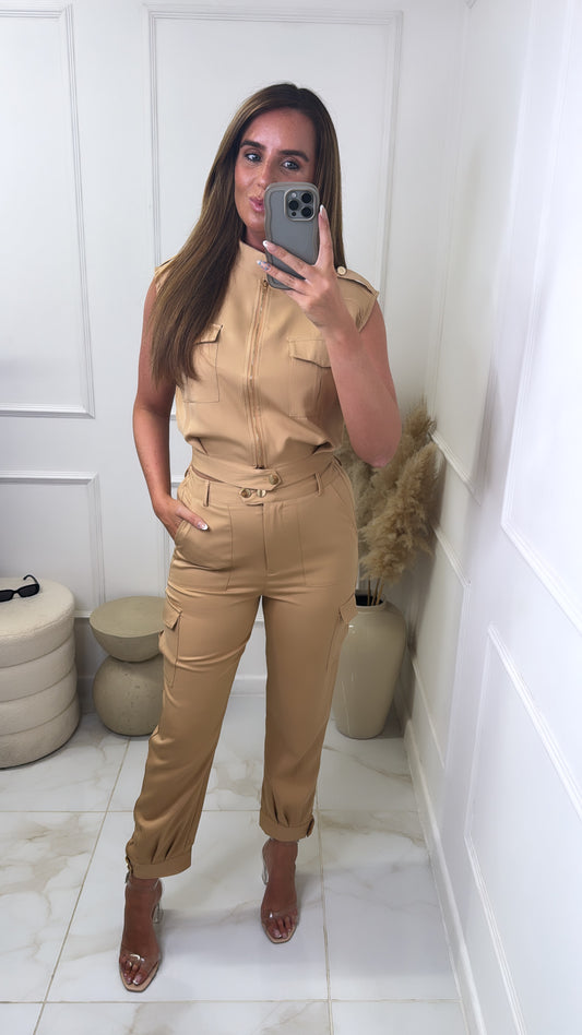 HANNA beige cargo utility trouser set