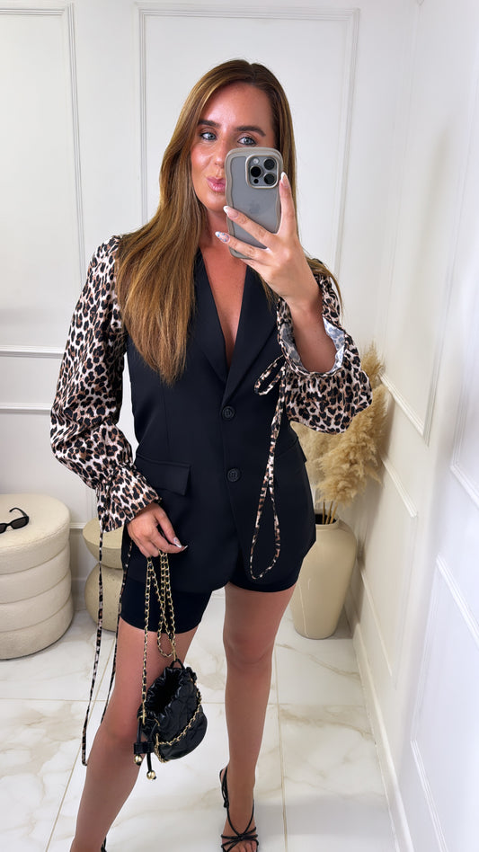 LUCIA black leopard sleeve blazer