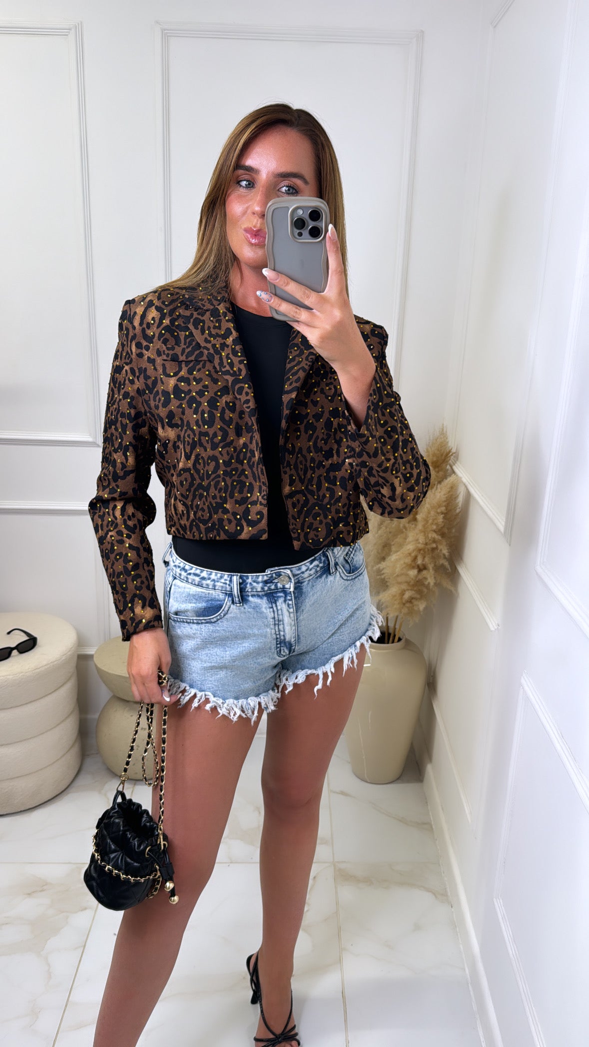 IVANNA brown leopard studded blazer