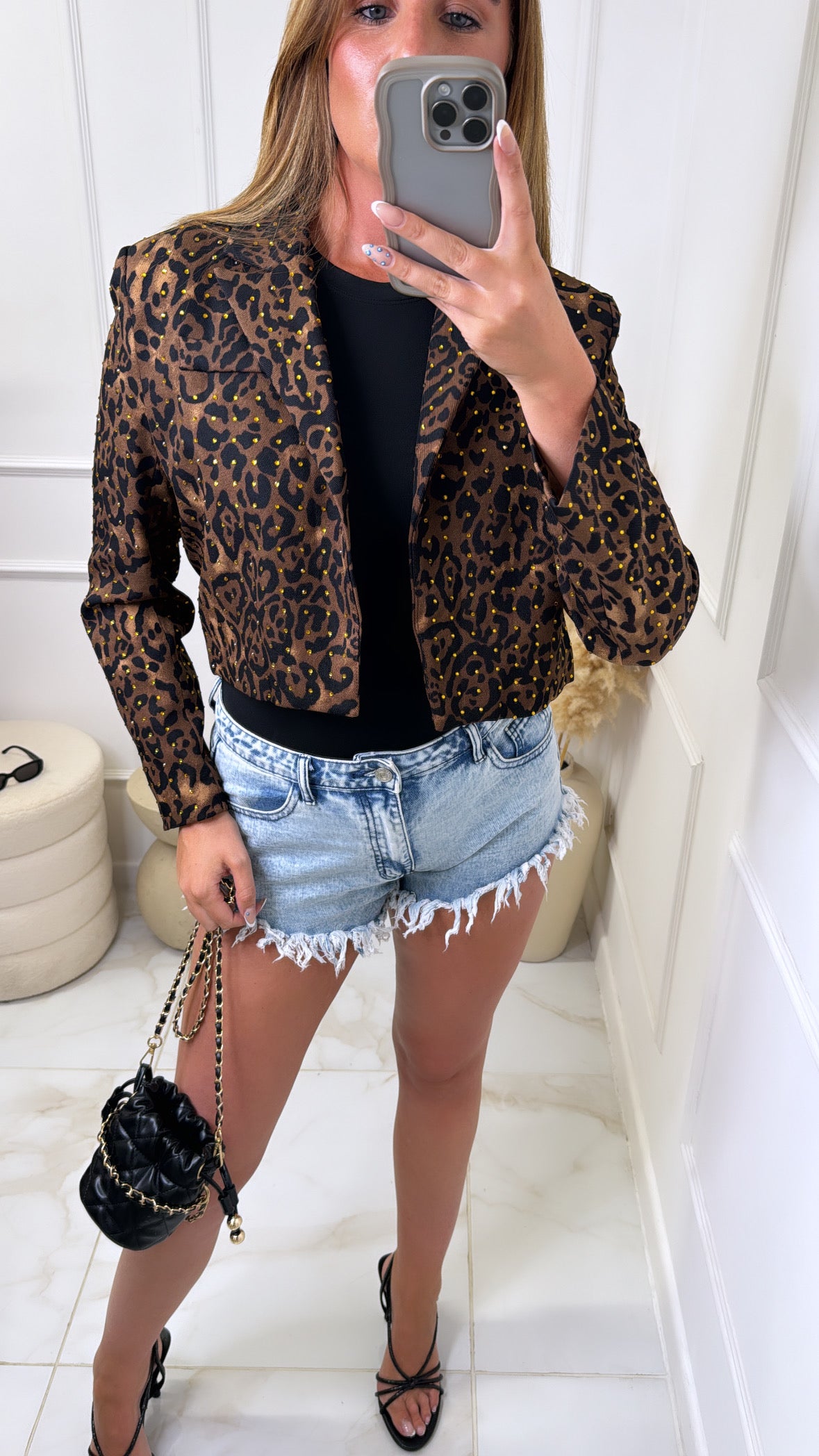 IVANNA brown leopard studded blazer