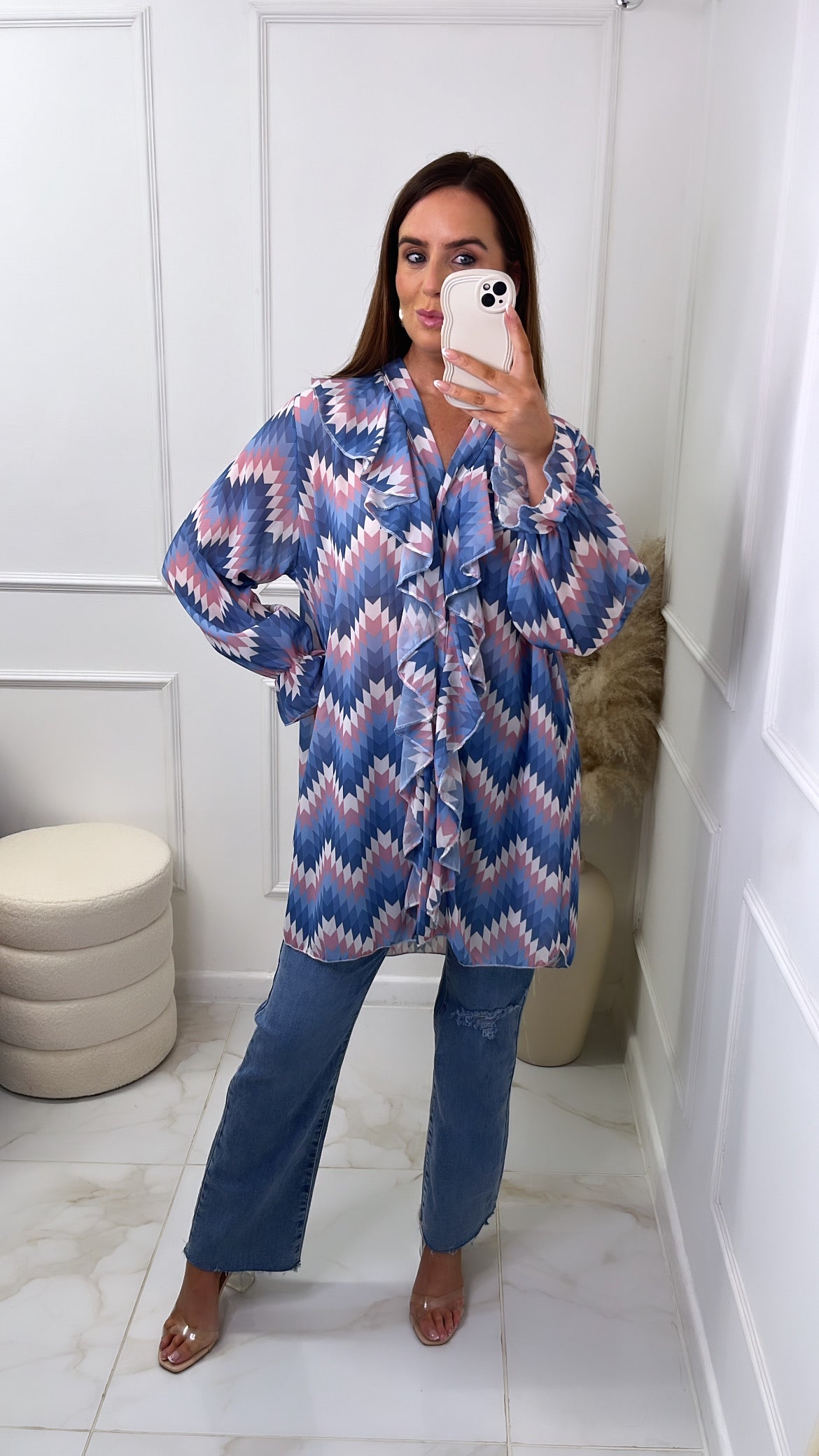 RENEE blue aztec frill oversized blouse