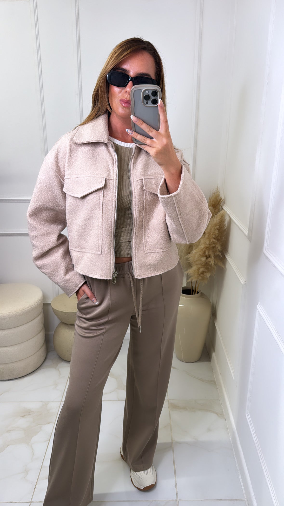 AUTUMN beige soft zip up jacket