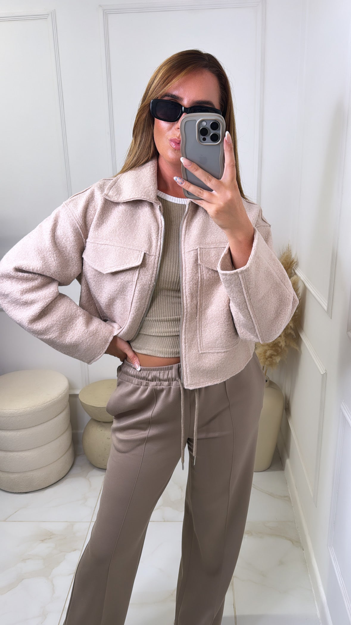 AUTUMN beige soft zip up jacket