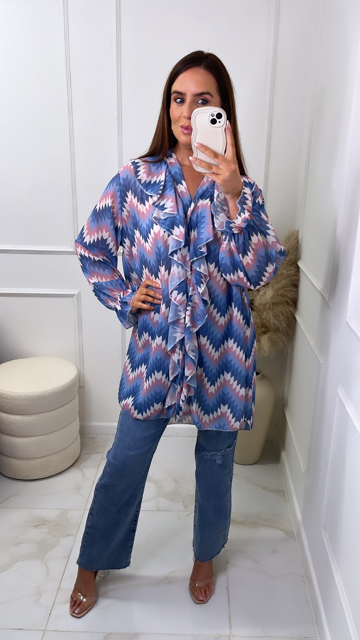 RENEE blue aztec frill oversized blouse