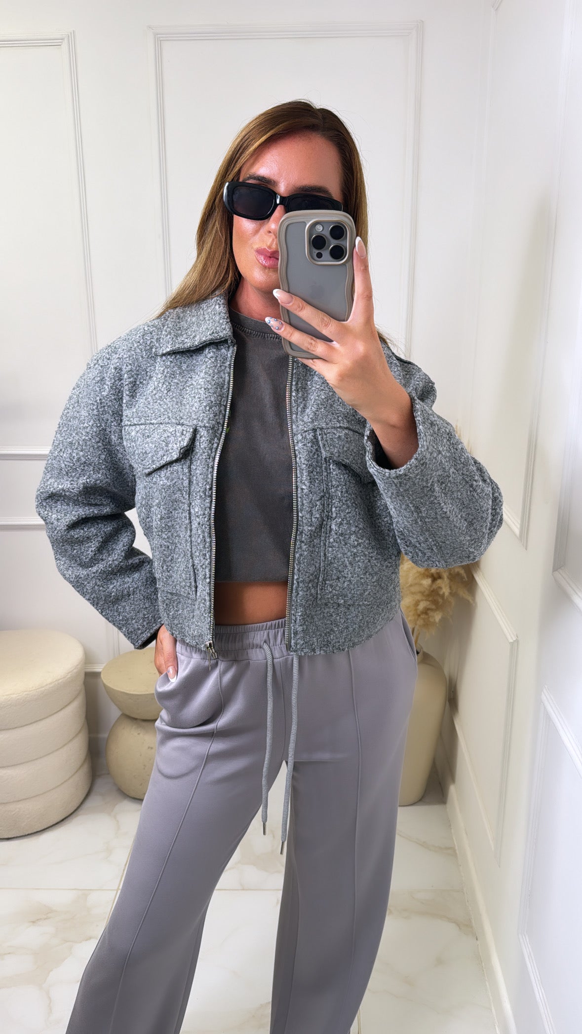 AUTUMN grey soft zip up jacket