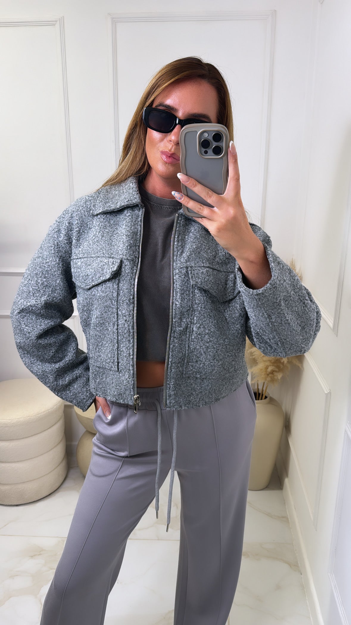 AUTUMN grey soft zip up jacket