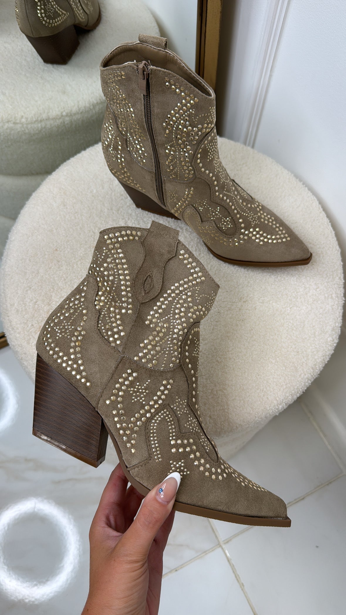 CARMEN taupe studded cowboy boots