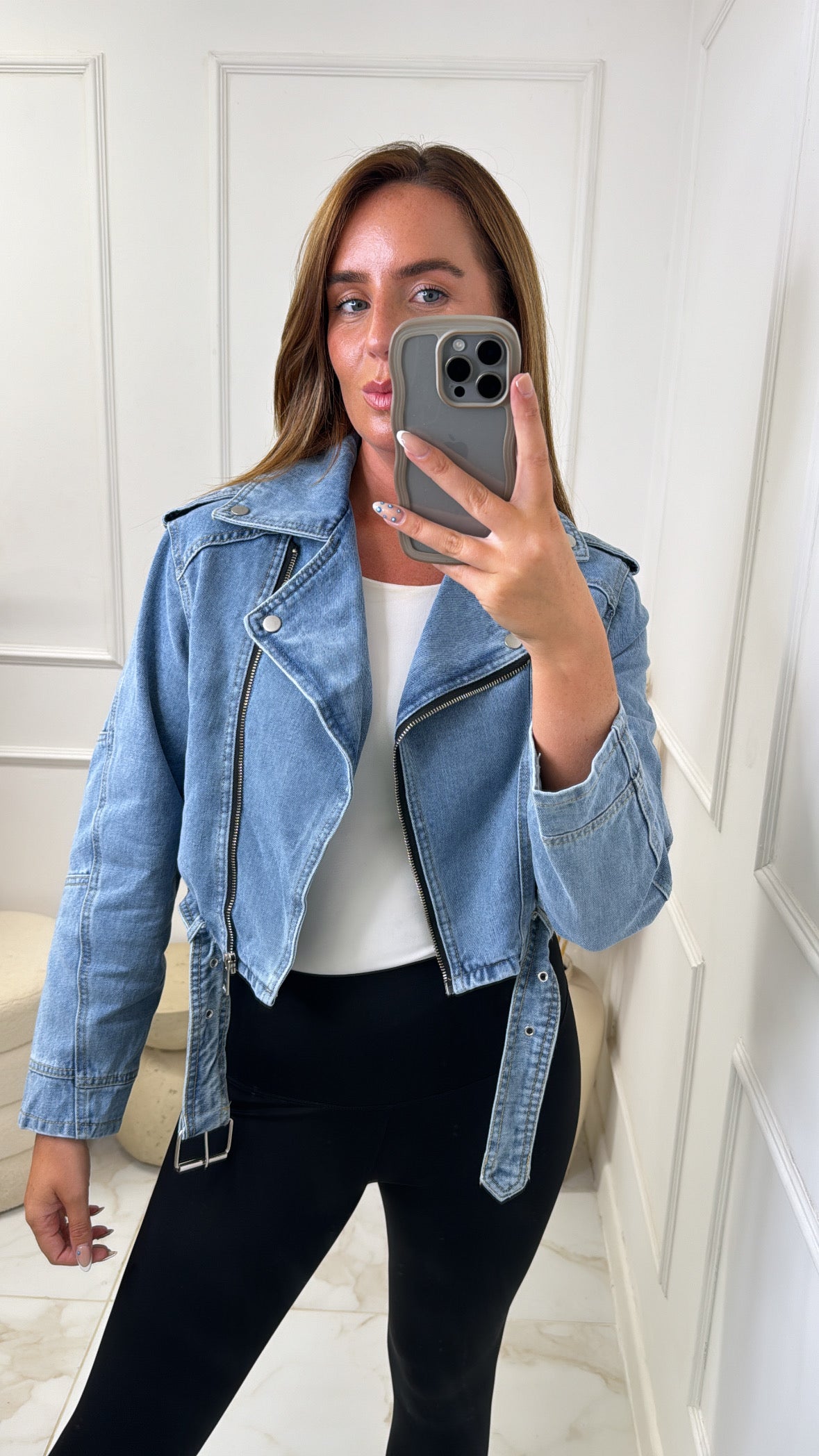 MADELINE light blue denim biker jacket