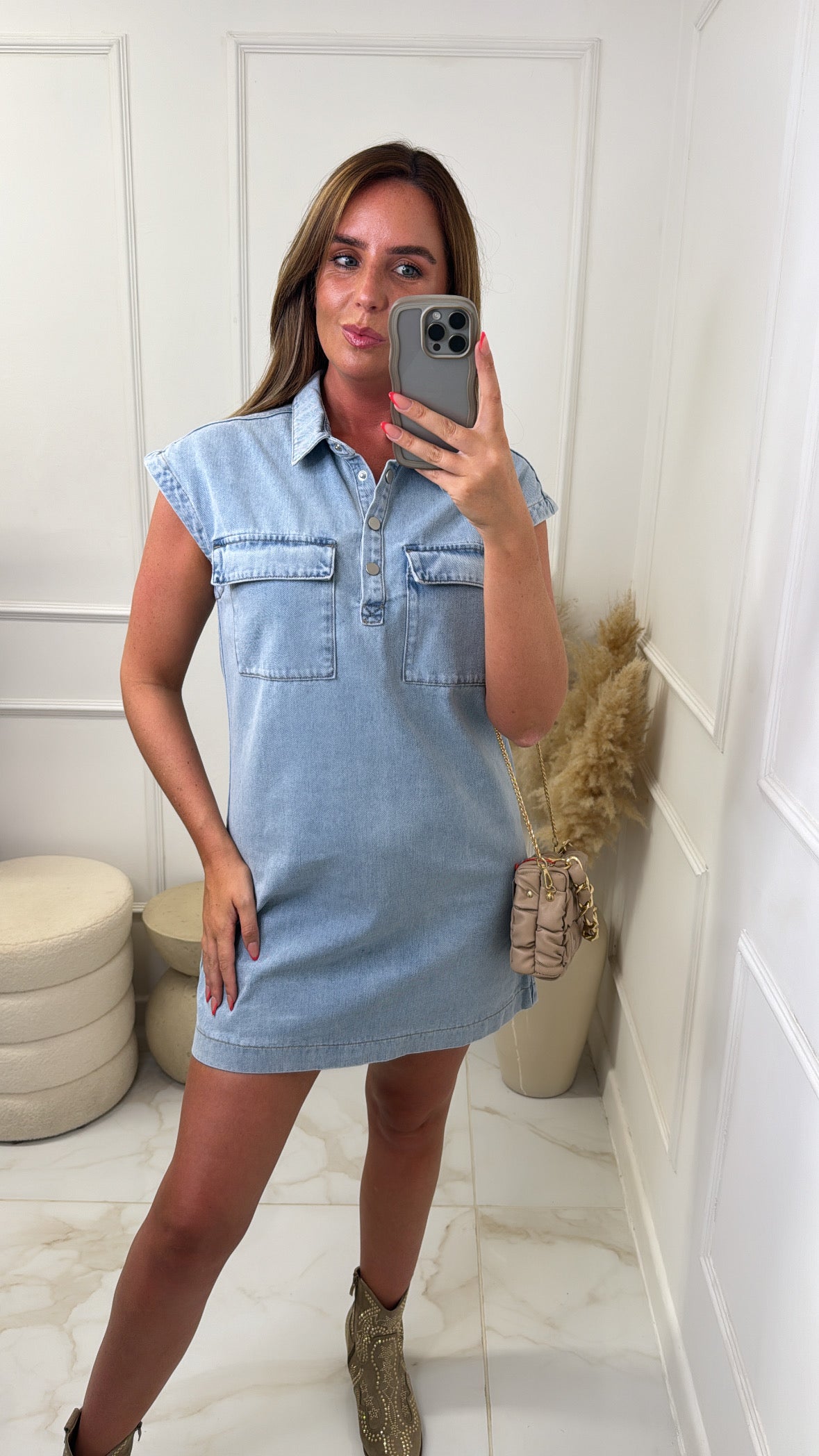 WHITNEY denim cap sleeve mini dress