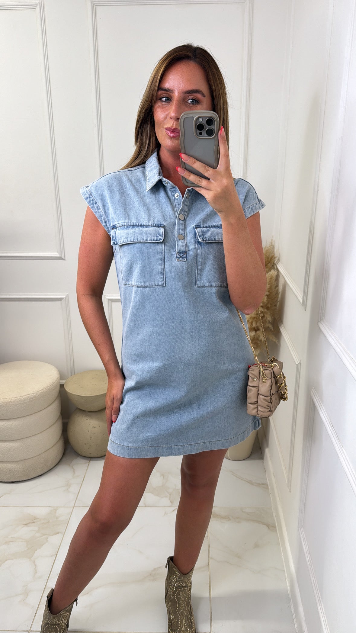 WHITNEY denim cap sleeve mini dress