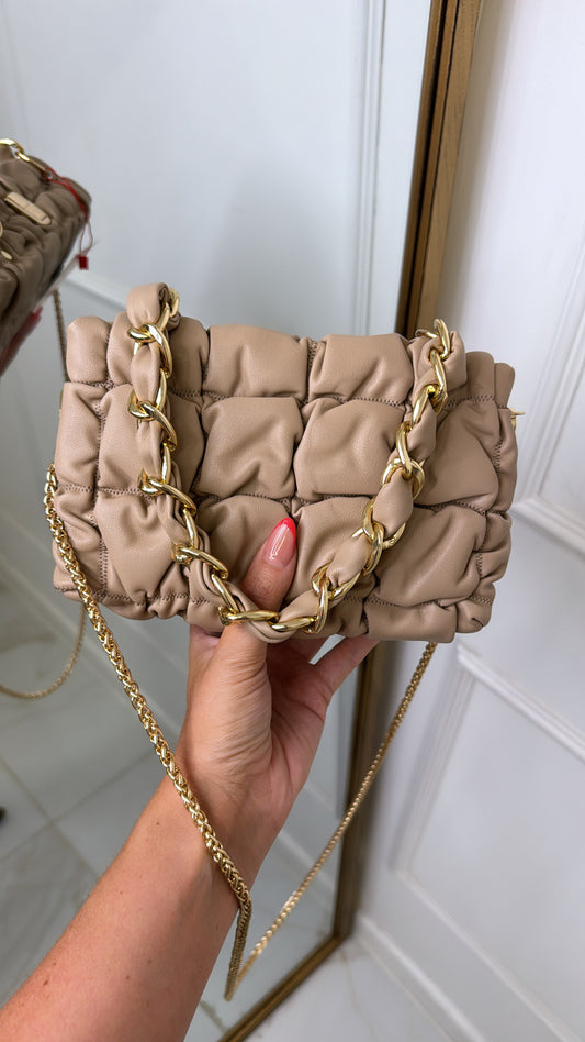 MADISON beige quilted crossbody bag