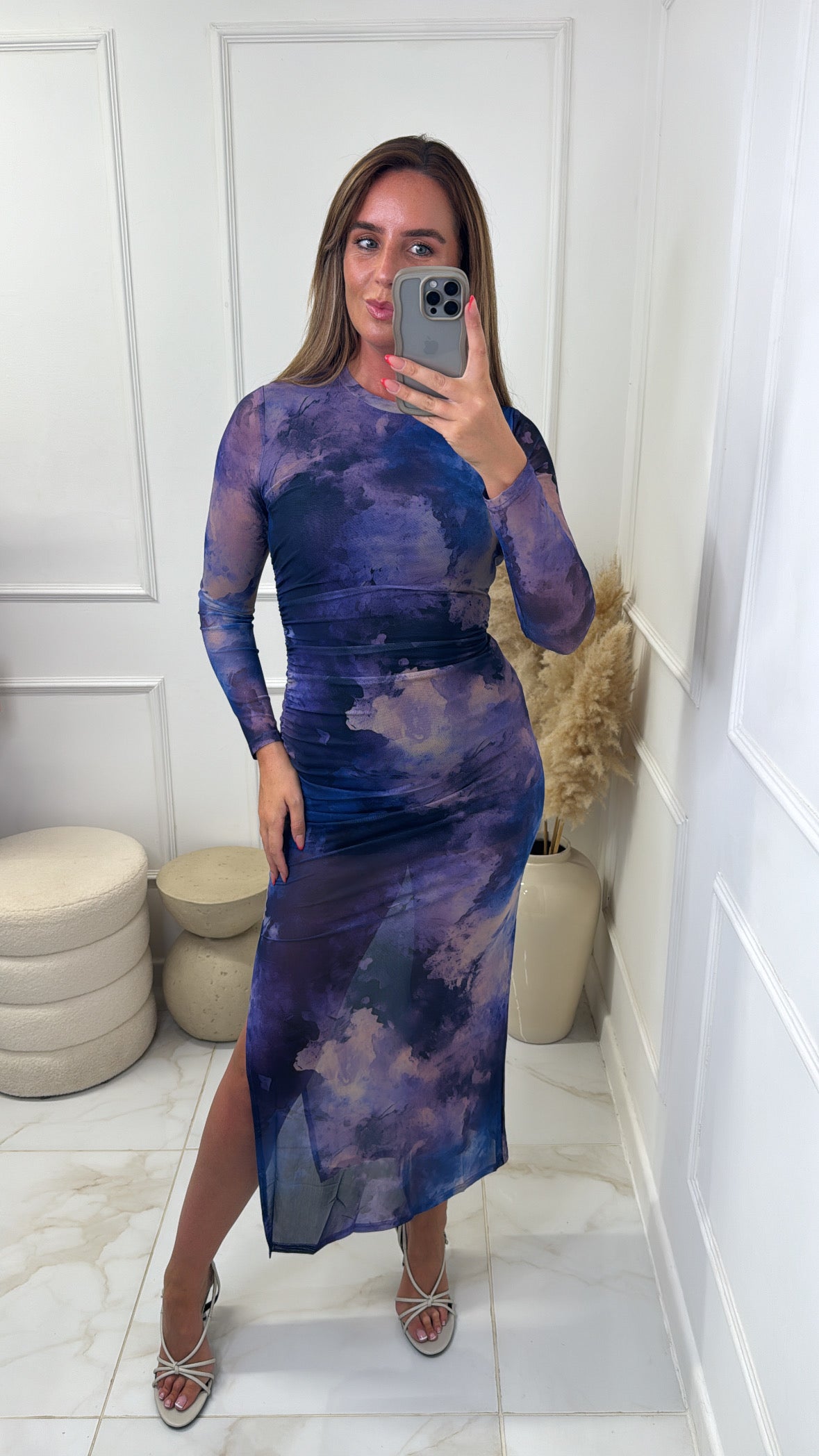 GLORIA blue tie dye mesh midi dress