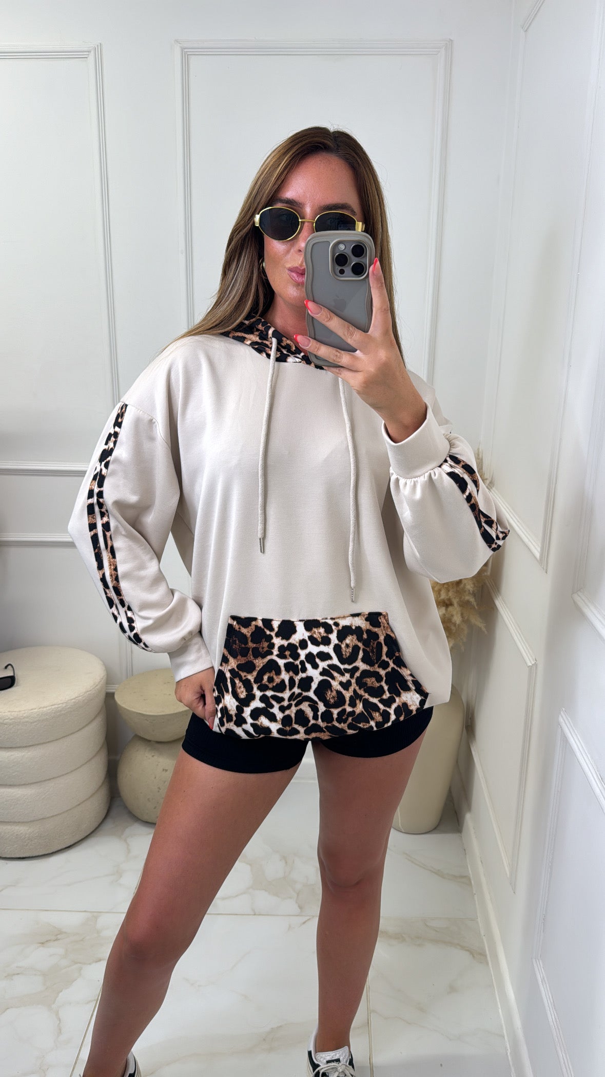 BONNIE cream leopard detail oversized hoodie