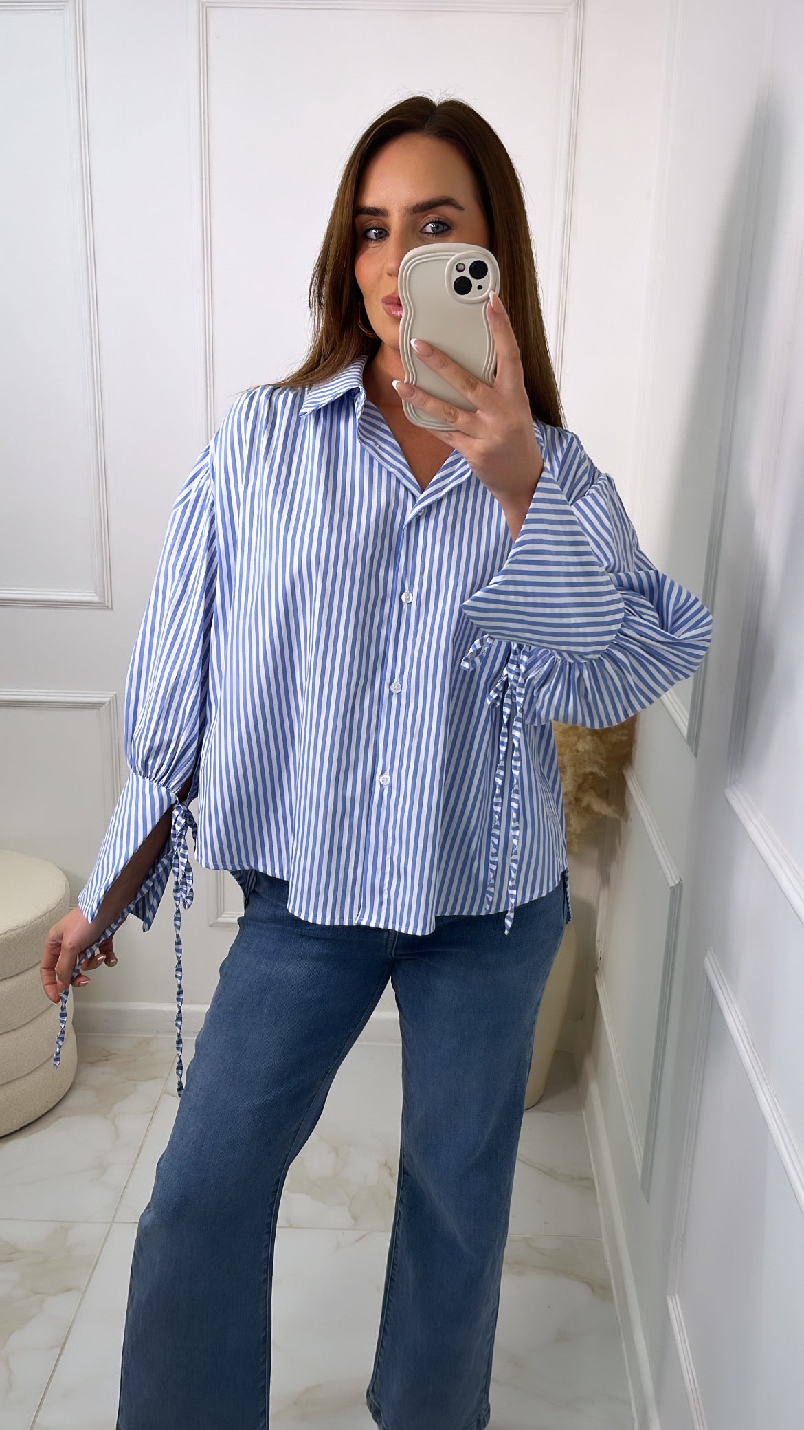 LILA blue pinstripe tie cuff shirt