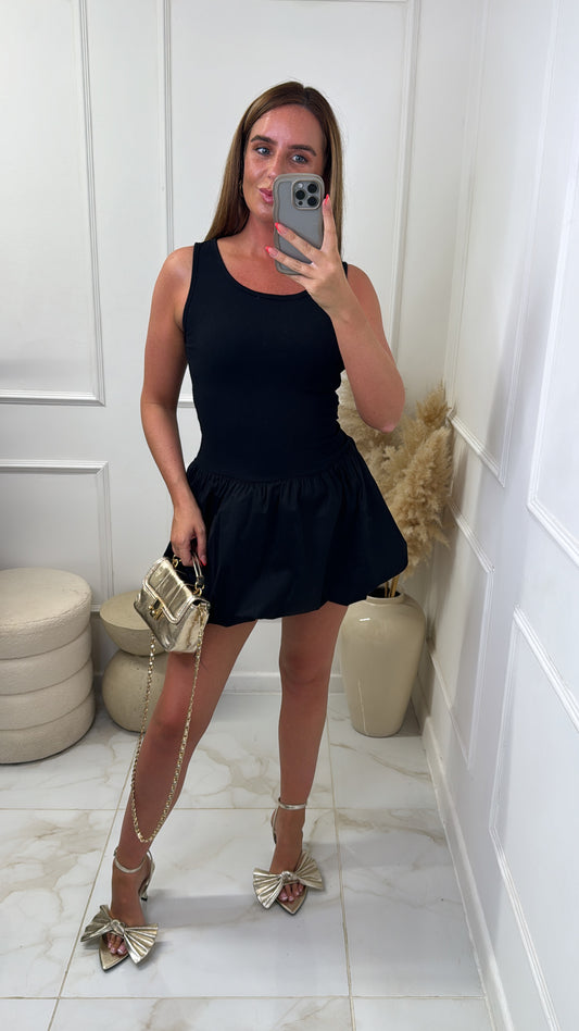 LEXIE black puff ball mini dress