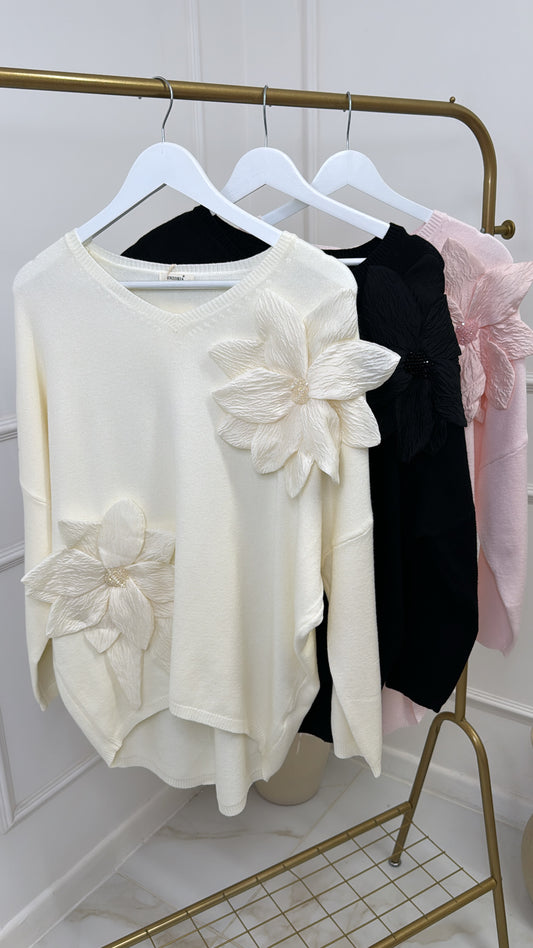 ADELE cream flower detail jumper