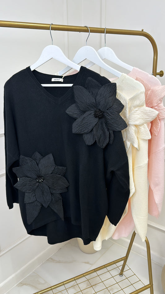 ADELE black flower detail jumper