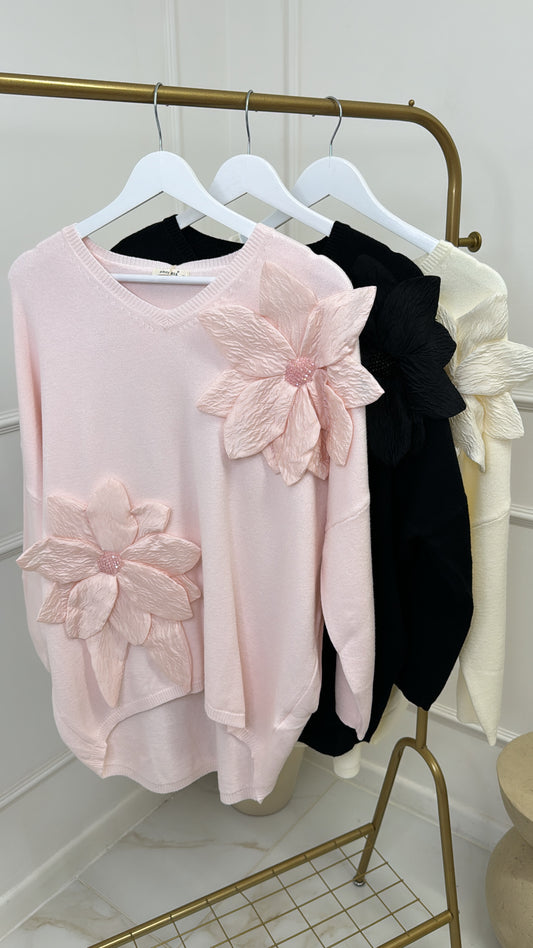 ADELE pink flower detail jumper