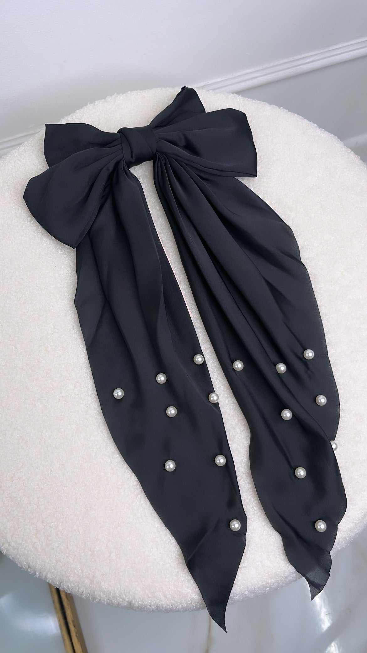 MARNIE black pearl detail satin bow