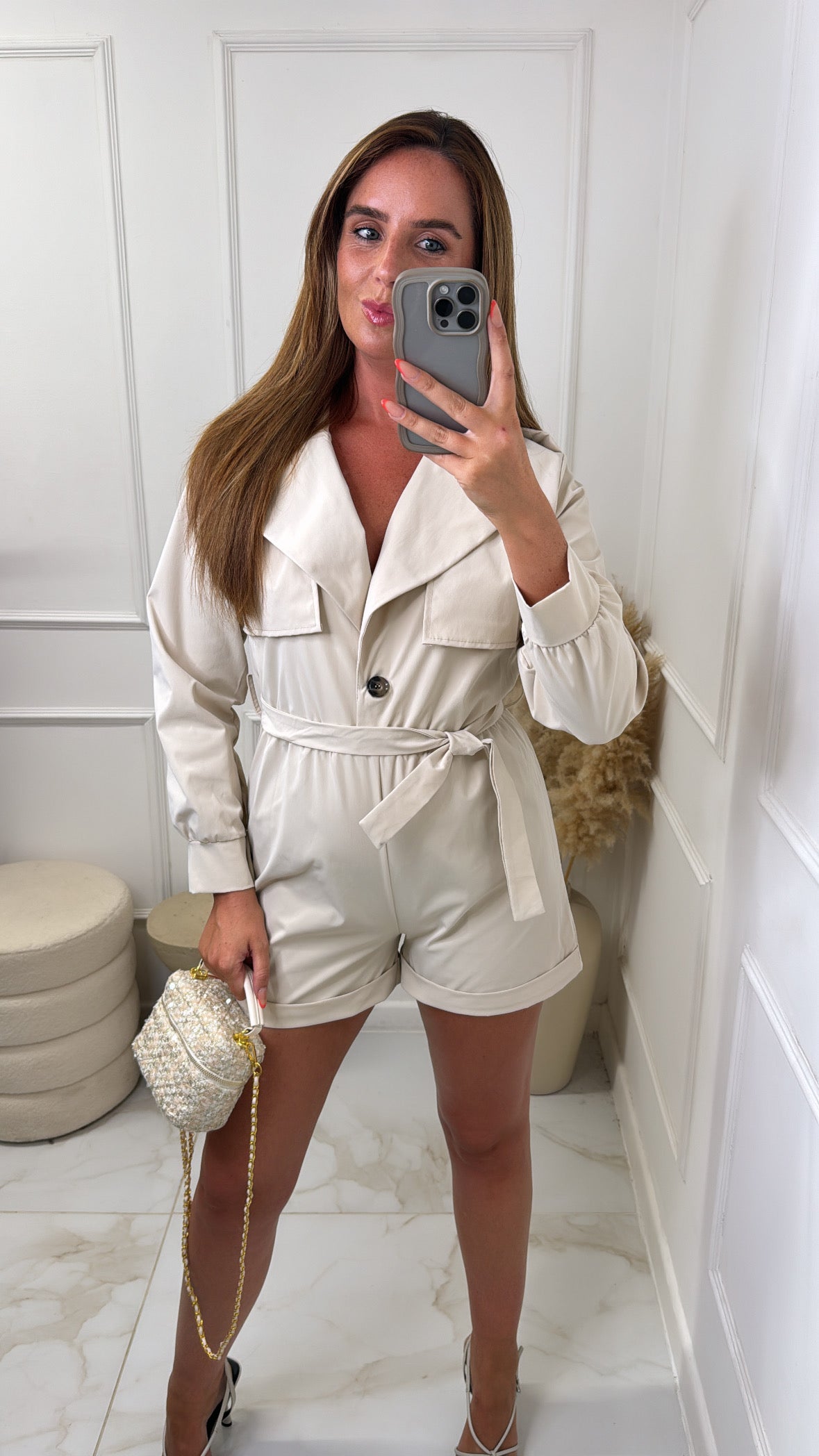 SADIE cream trench style playsuit