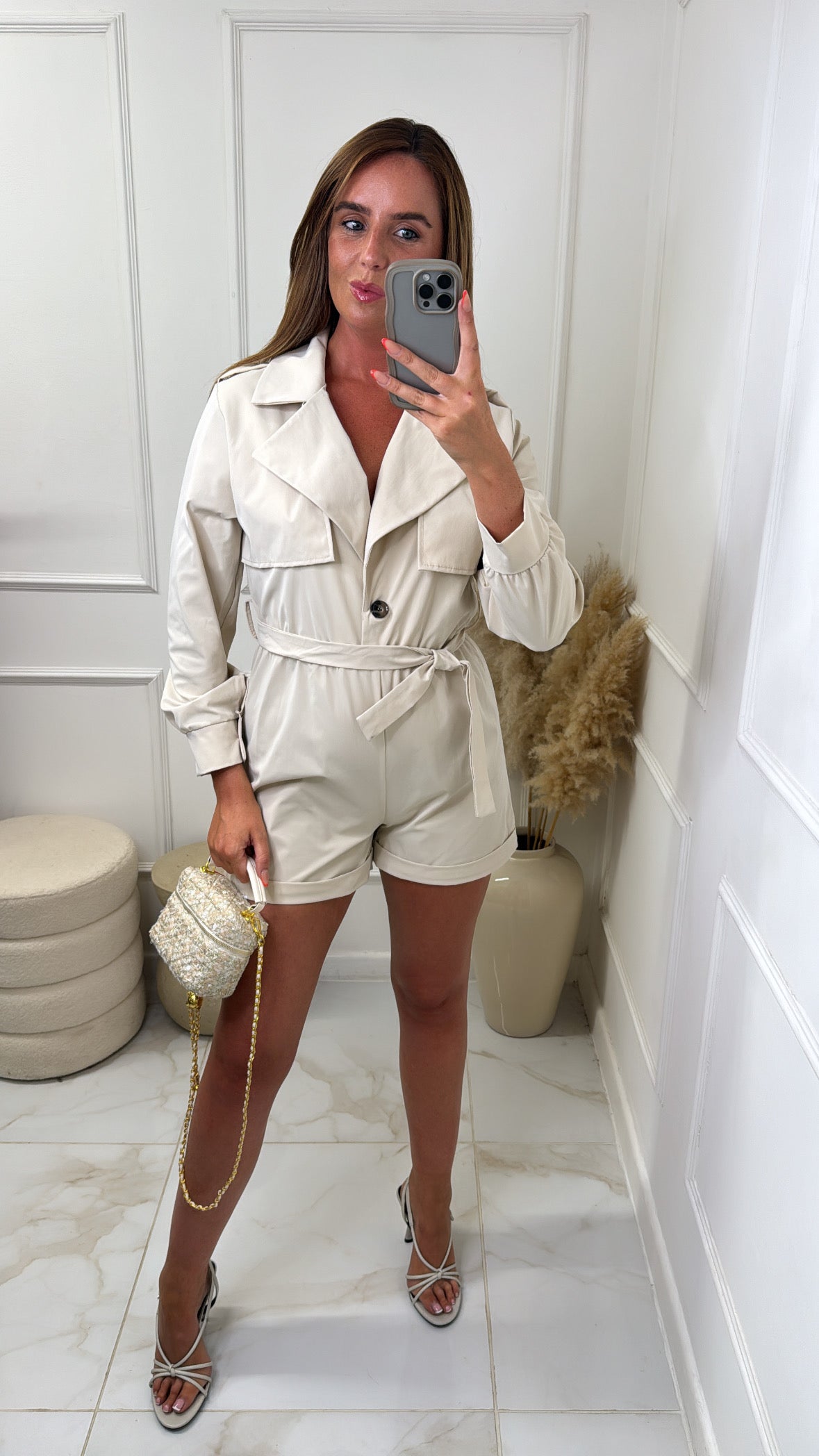 SADIE cream trench style playsuit