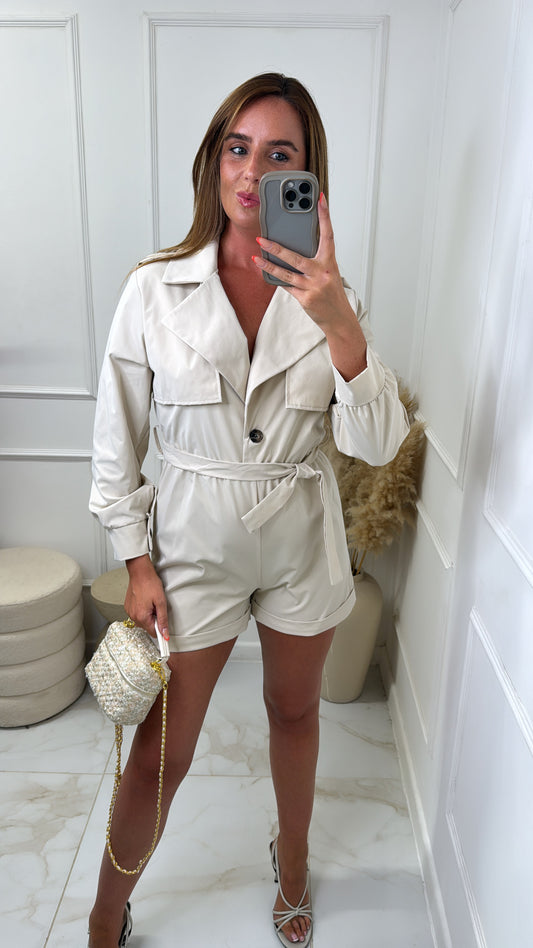 SADIE cream trench style playsuit