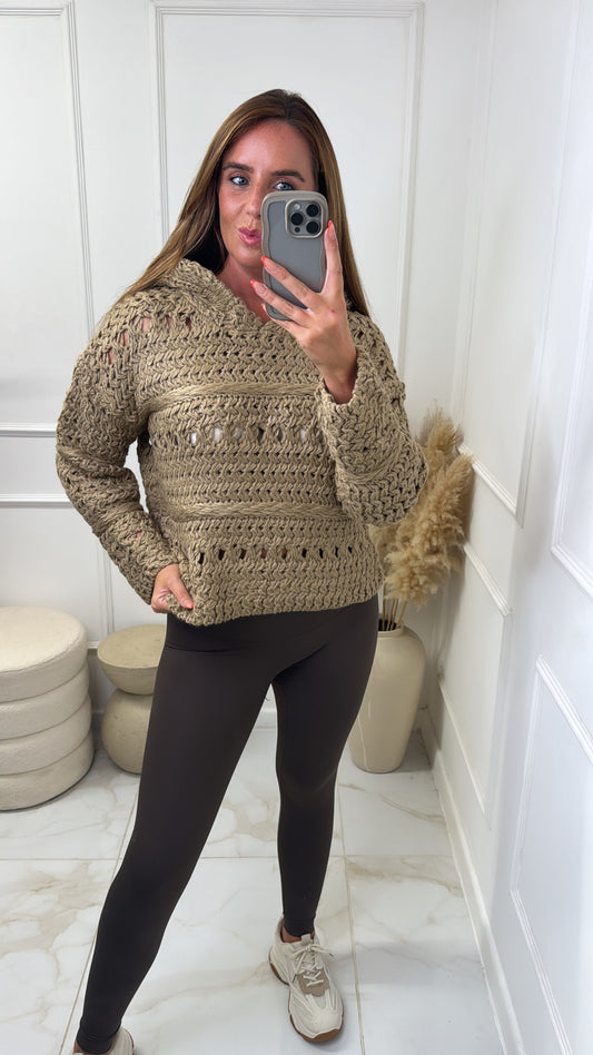 MILA taupe crochet hoodie