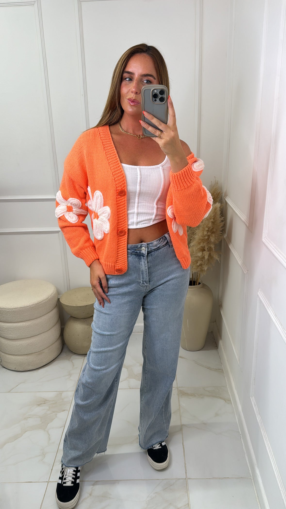 MABEL orange flower patch cardigan