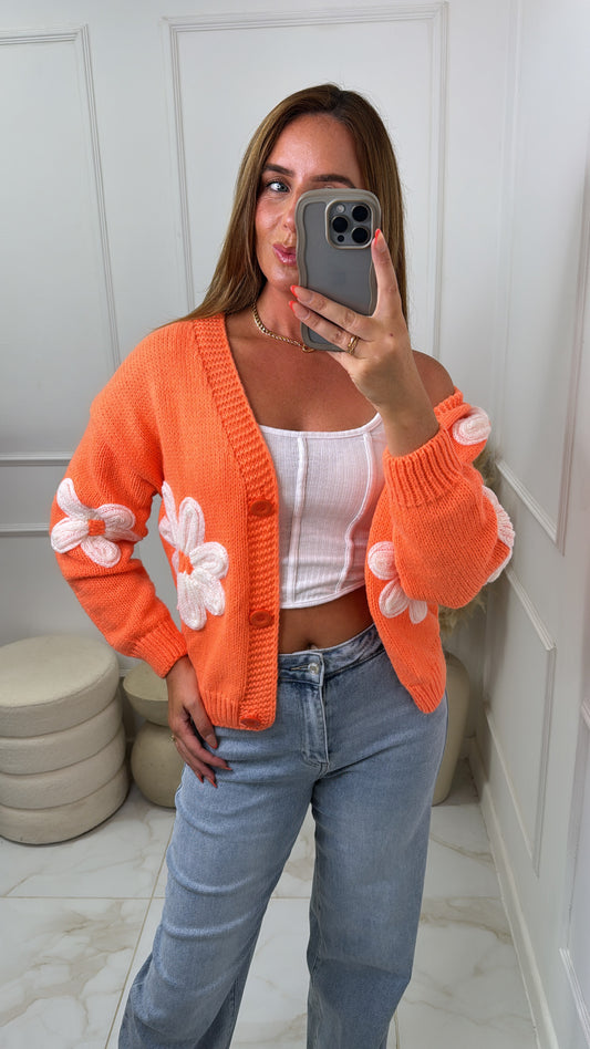 MABEL orange flower patch cardigan