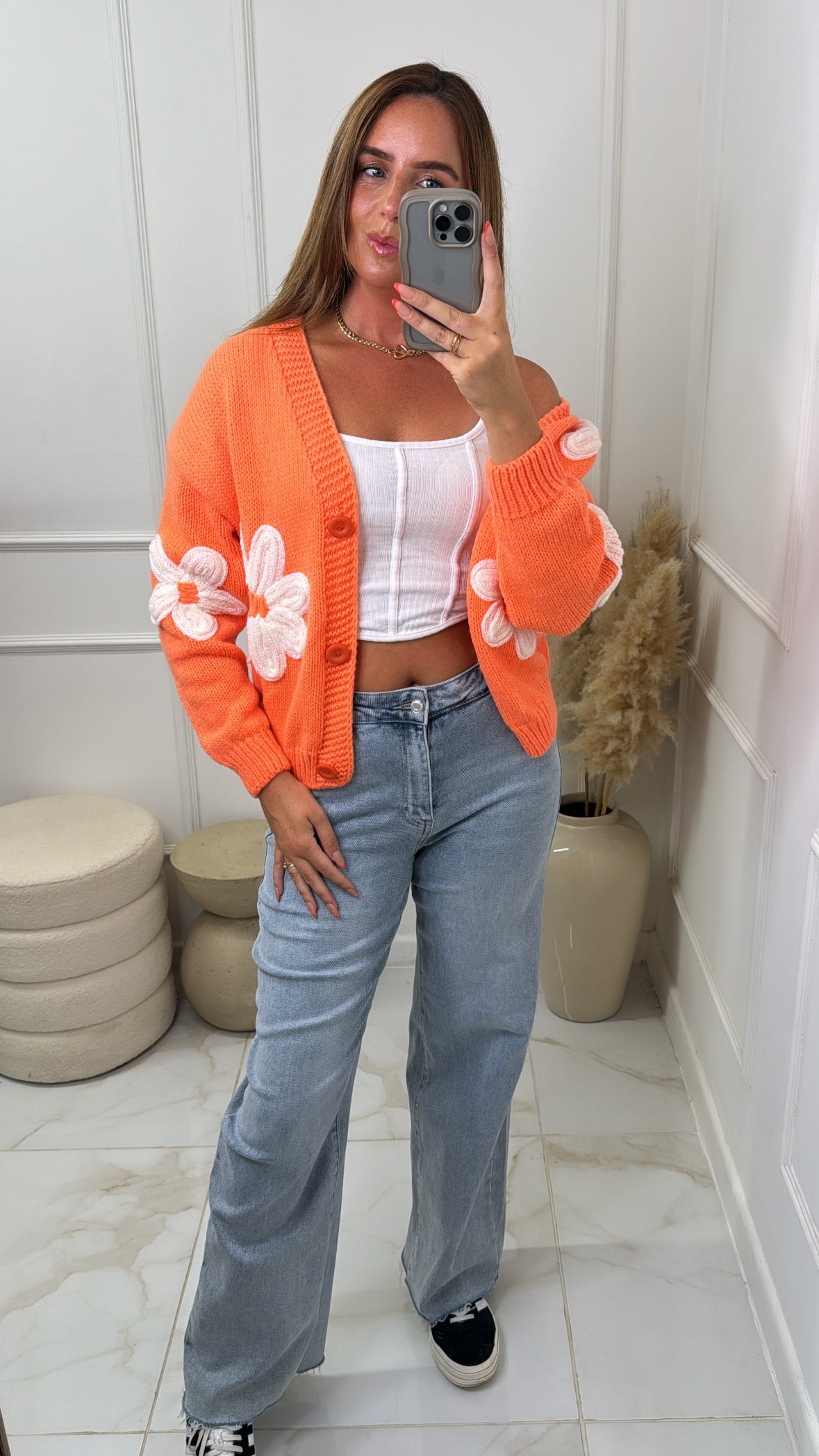 MABEL orange flower patch cardigan