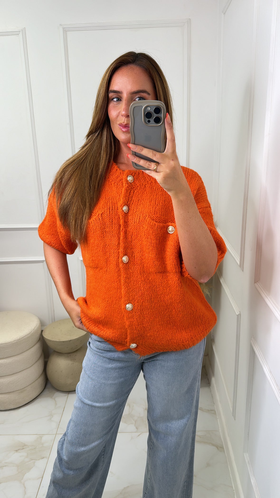 ERIN orange gold button knitted cardigan