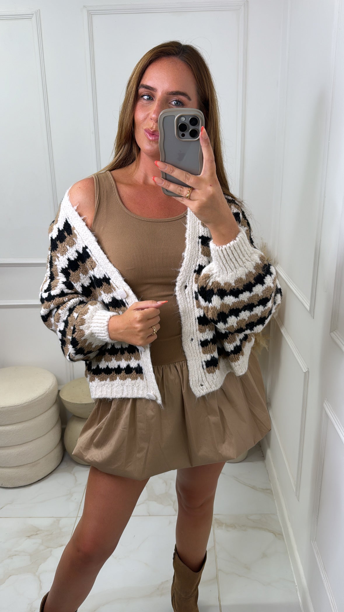 CHARLIE camel zig zag knitted cardigan