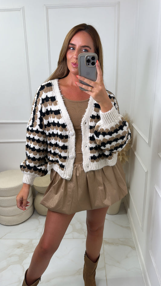 CHARLIE camel zig zag knitted cardigan