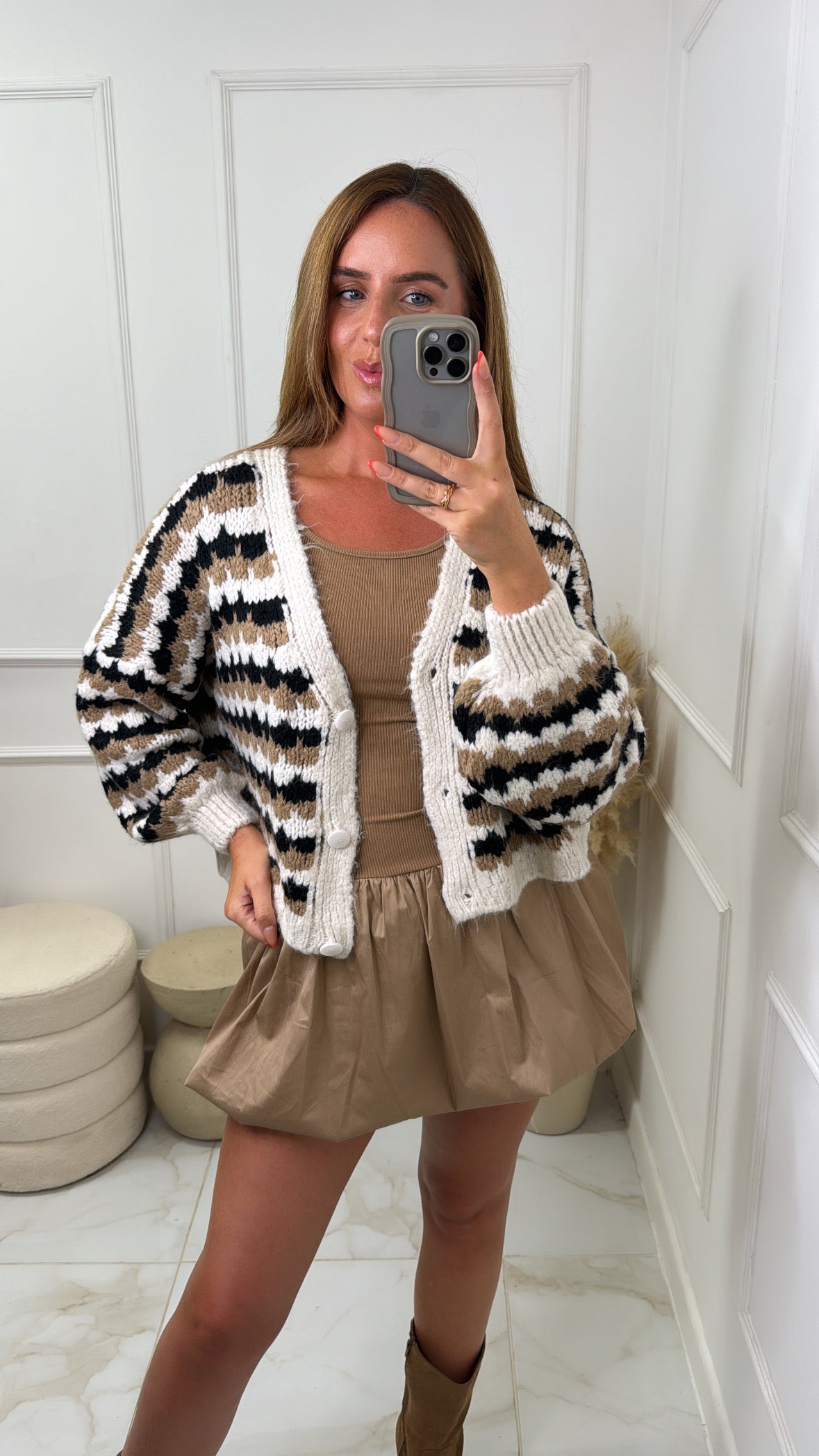 CHARLIE camel zig zag knitted cardigan