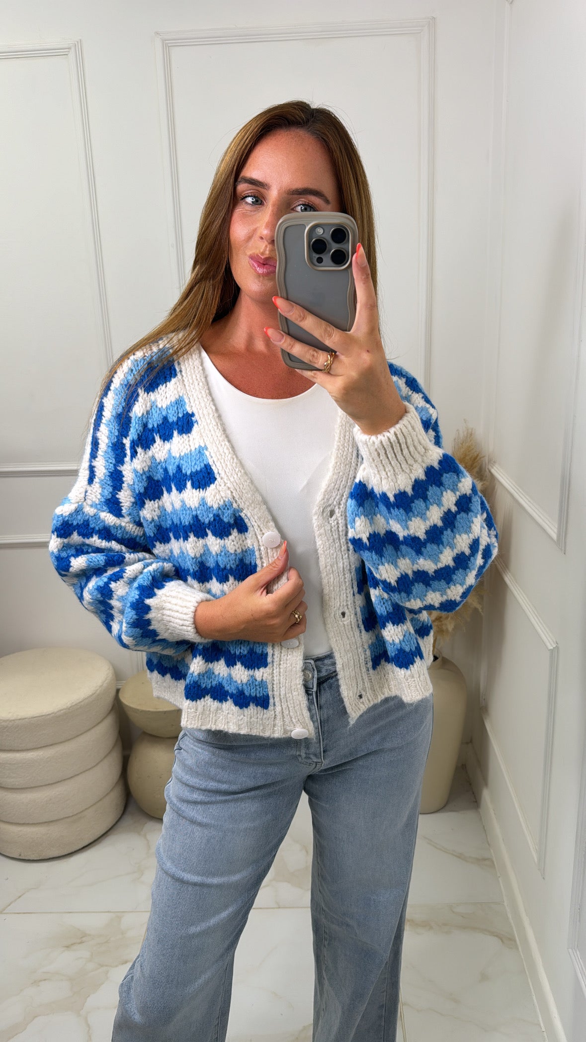 CHARLIE blue zig zag knitted cardigan