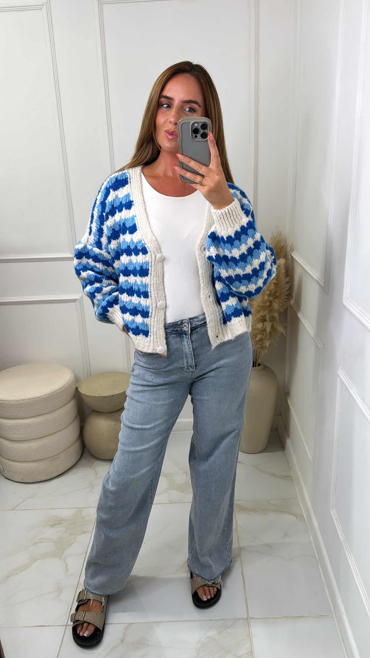 CHARLIE blue zig zag knitted cardigan