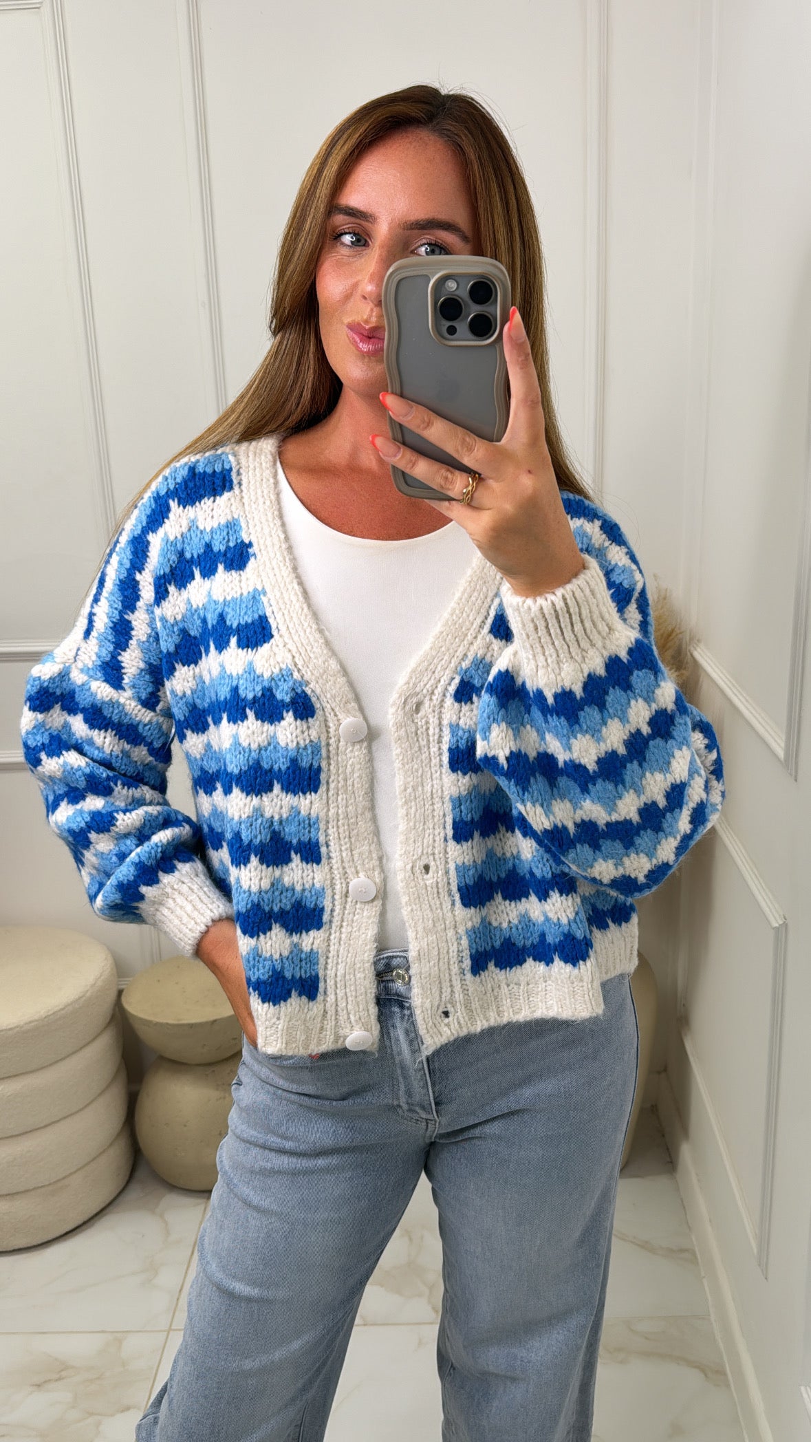 CHARLIE blue zig zag knitted cardigan