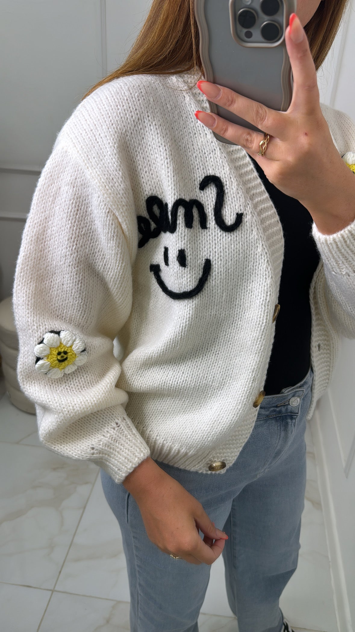 NANCY white smile patch cardigan