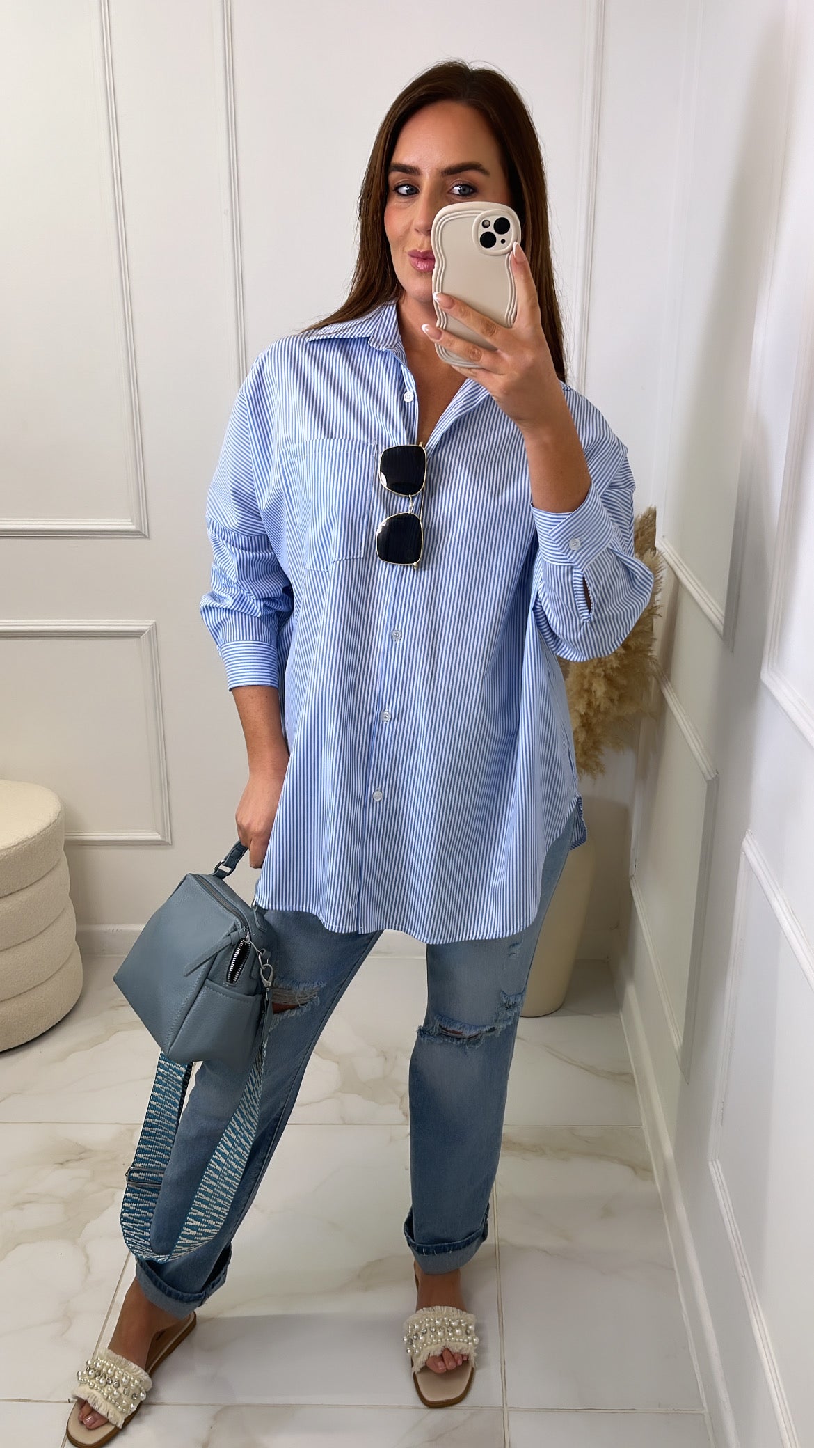 SADIE blue pinstripe oversized shirt