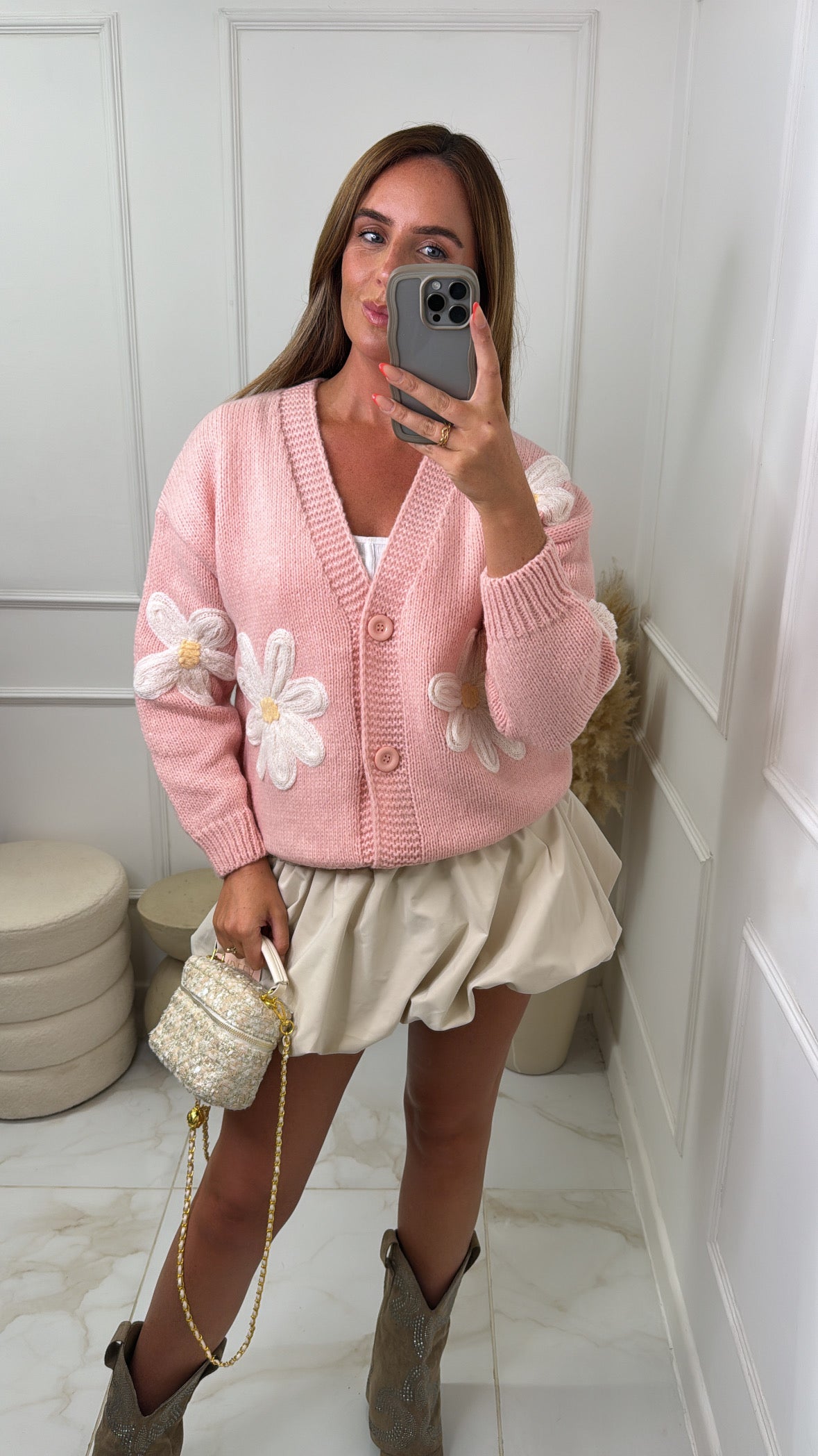 MABEL pink flower patch cardigan