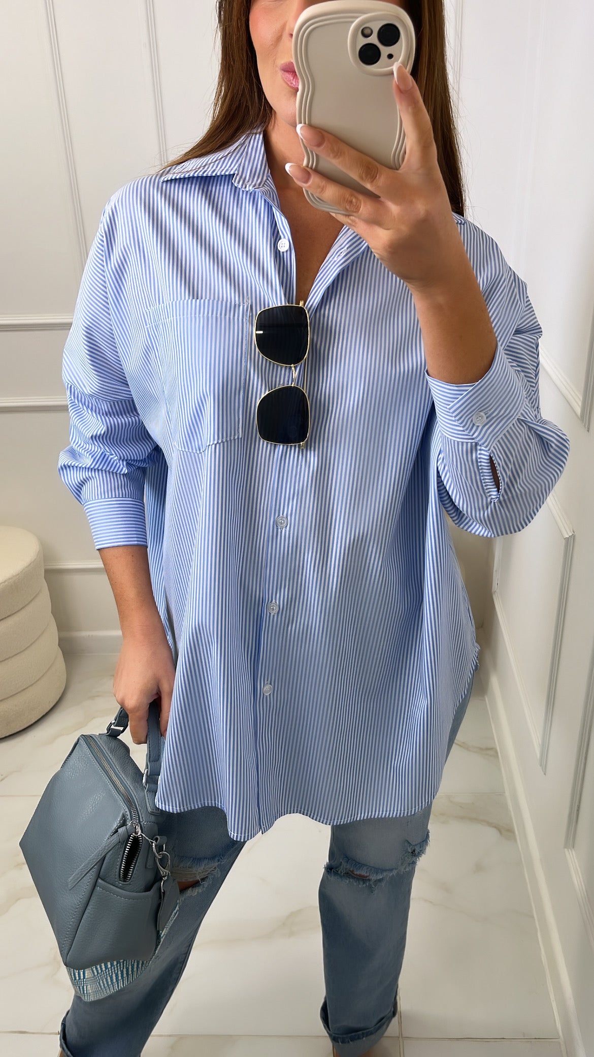 SADIE blue pinstripe oversized shirt