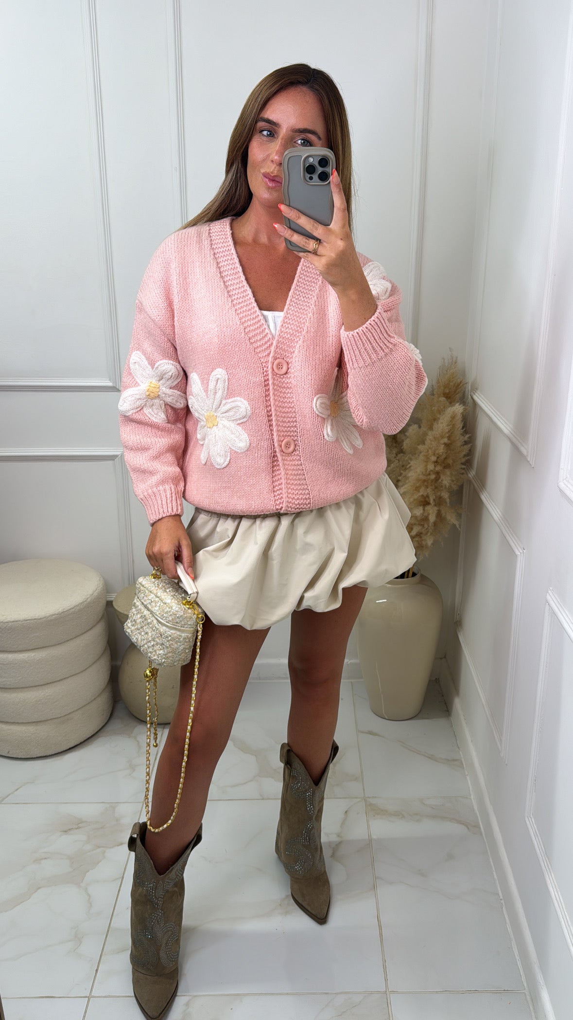 MABEL pink flower patch cardigan