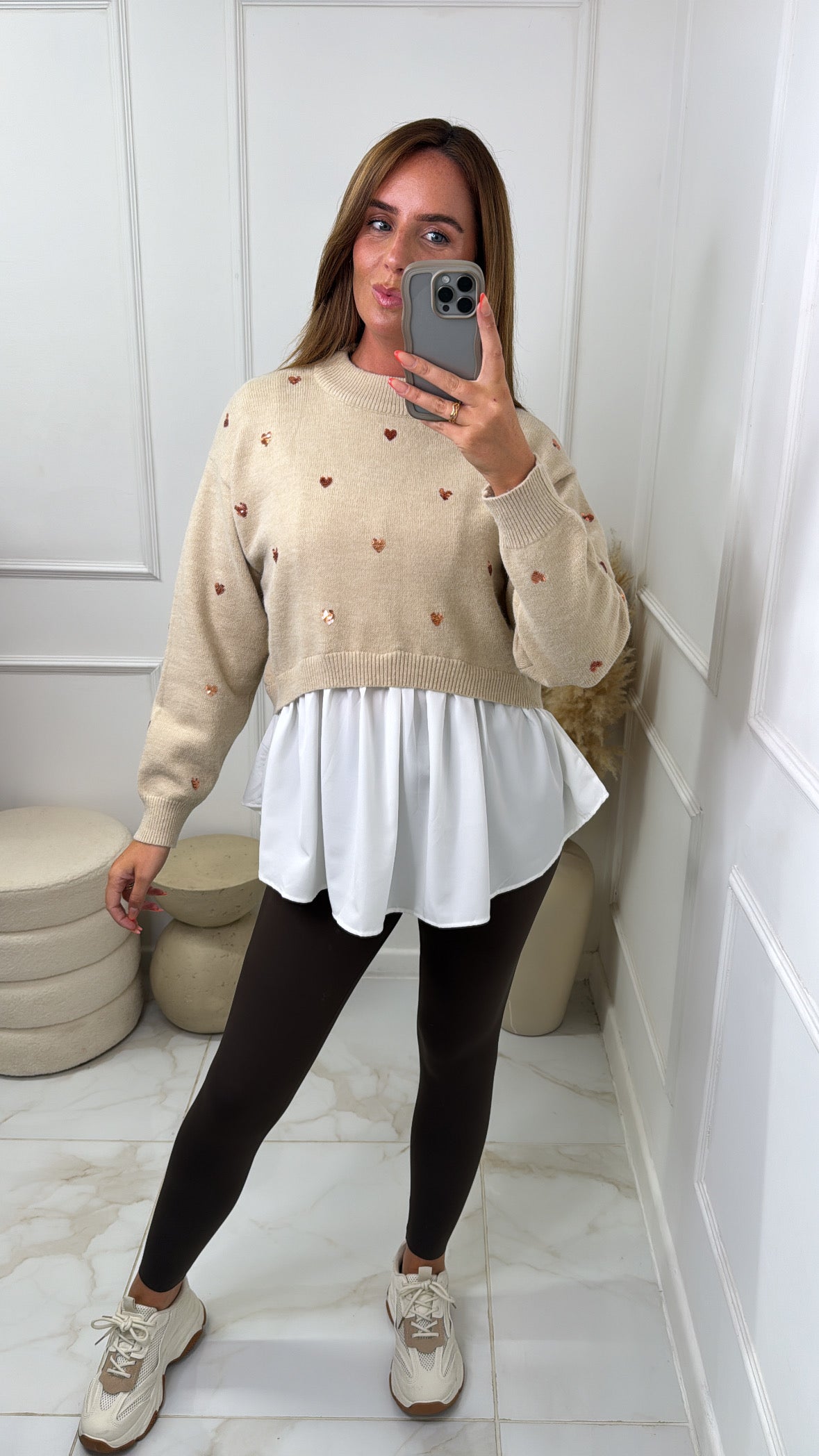 KATIE beige heart detail jumper shirt