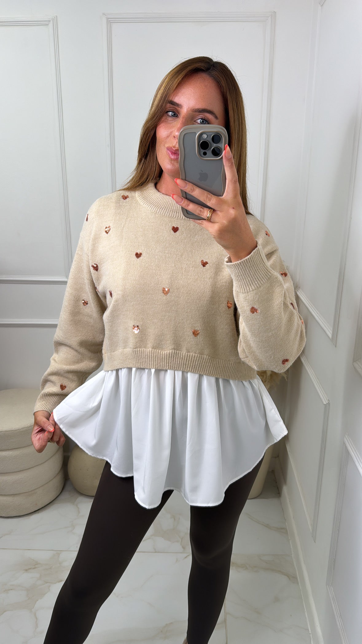 KATIE beige heart detail jumper shirt