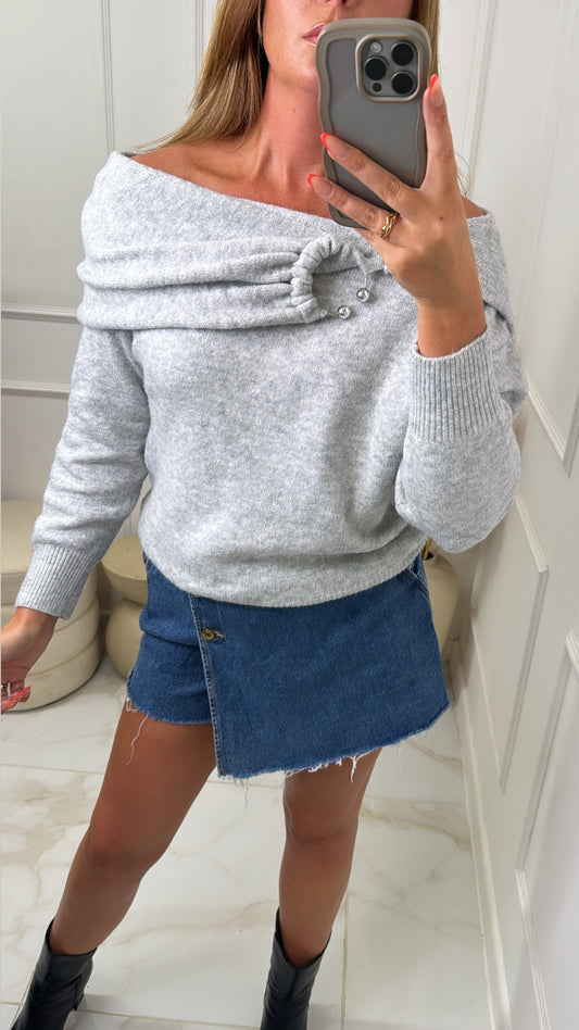 IMOGEN grey off the shoulder jumper