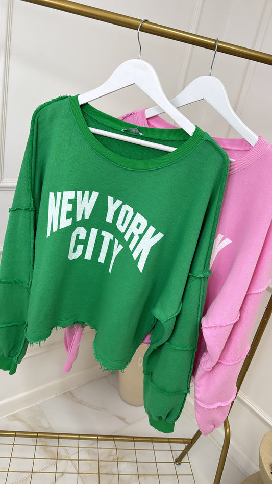 ADA green new york frayed sweatshirt