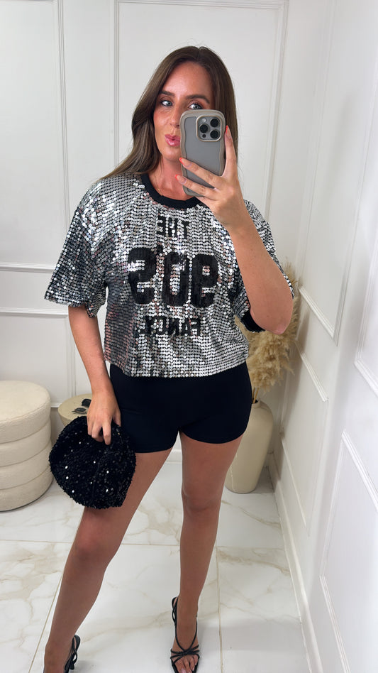 BLAKELY silver sequin 90s top