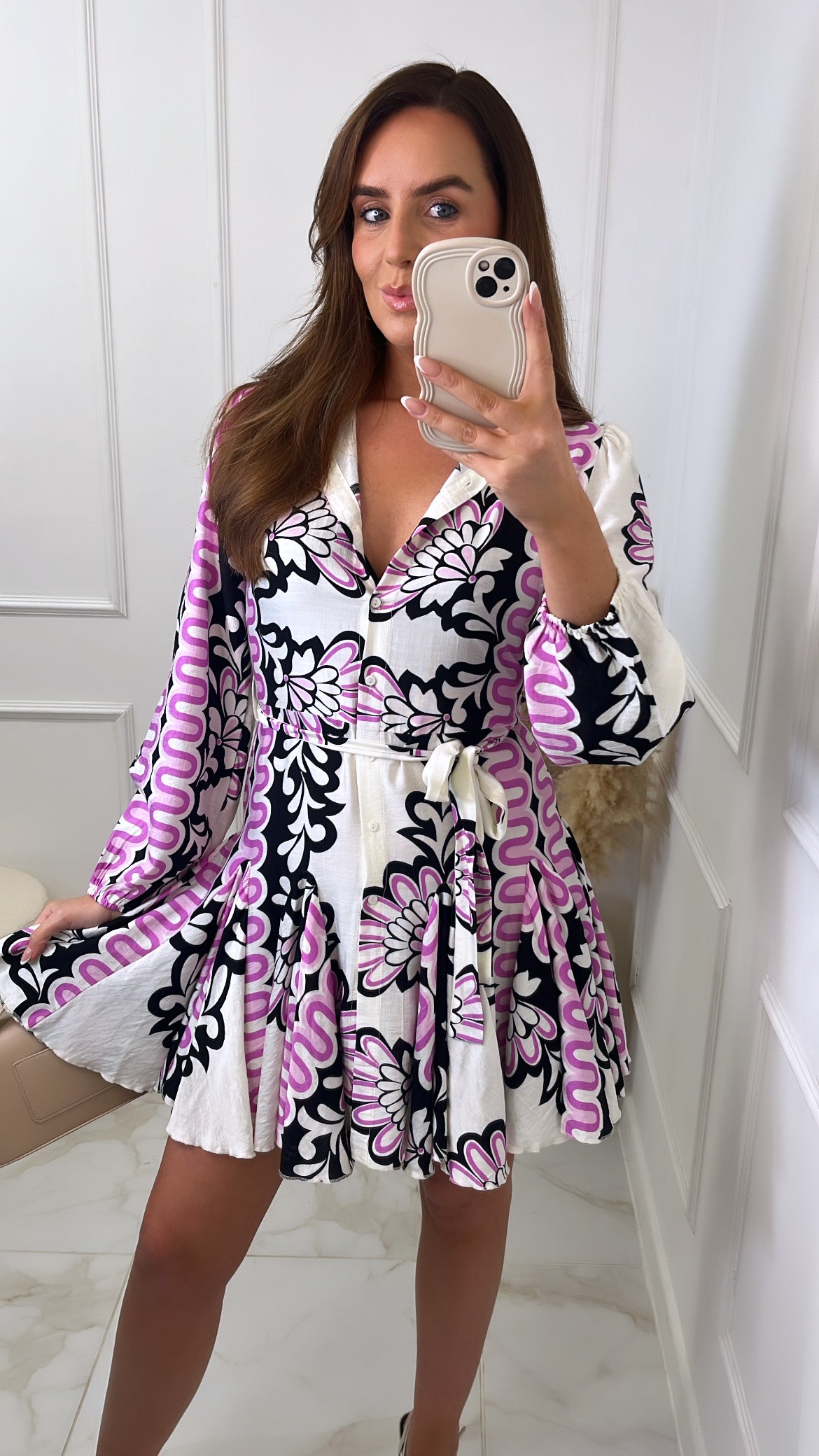 MILAN pink printed flippy shirt dress