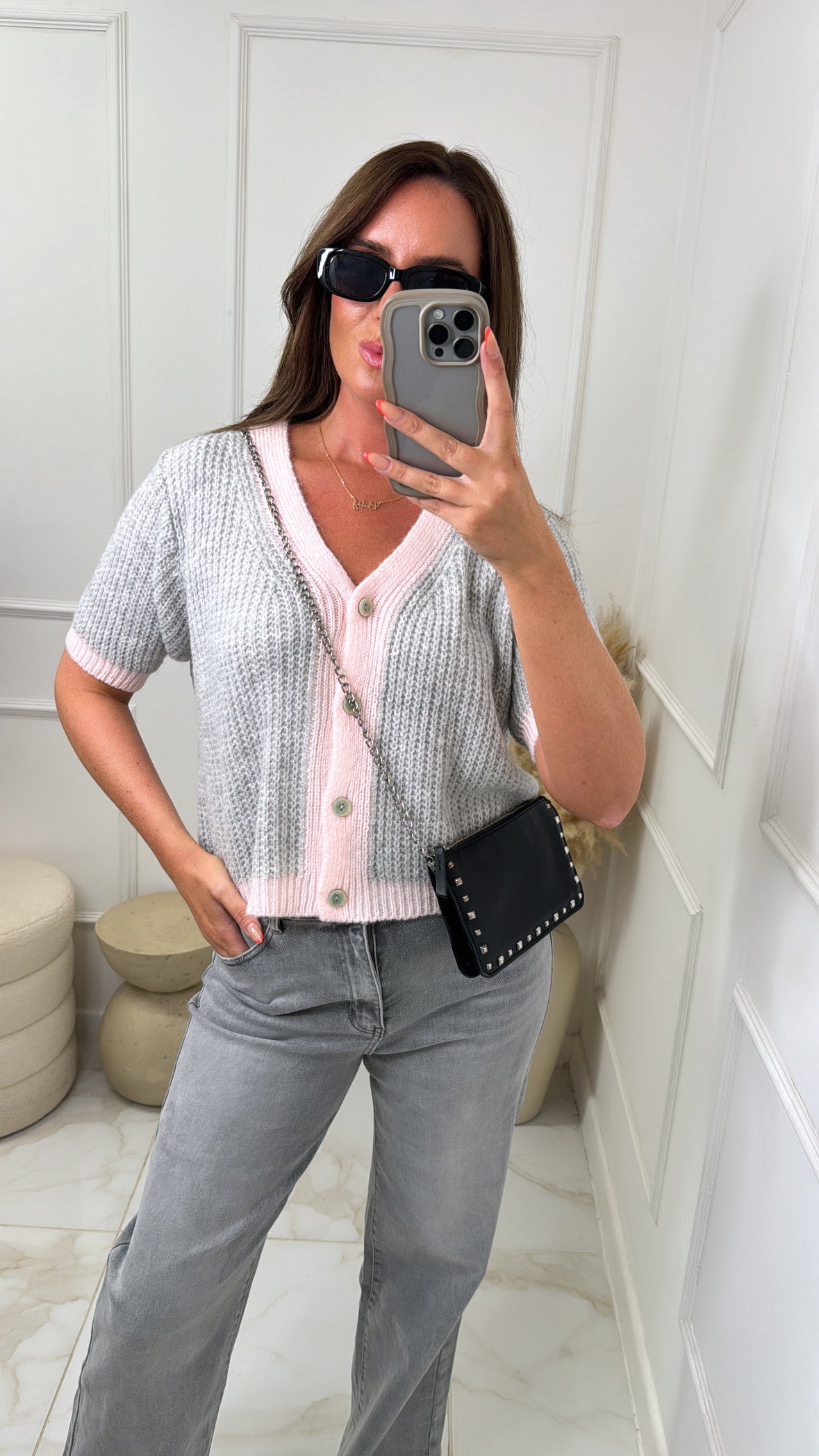 SARAH grey & pink cardigan